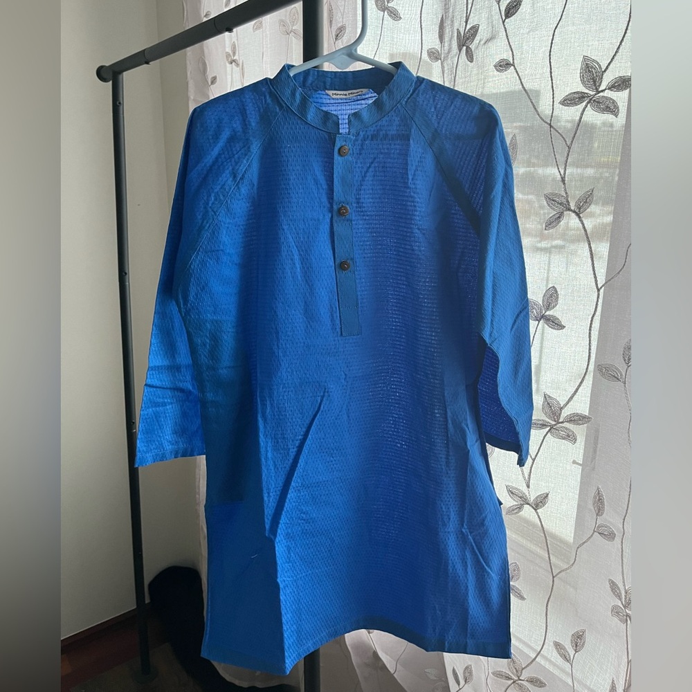 Boy's Blue Button-Up Shirt, Shalwar Kameez, Pakistani